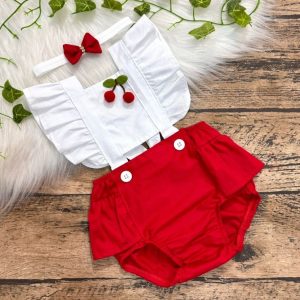 Romper Cereja  Tecido - Tricoline de 3 a 6 meses