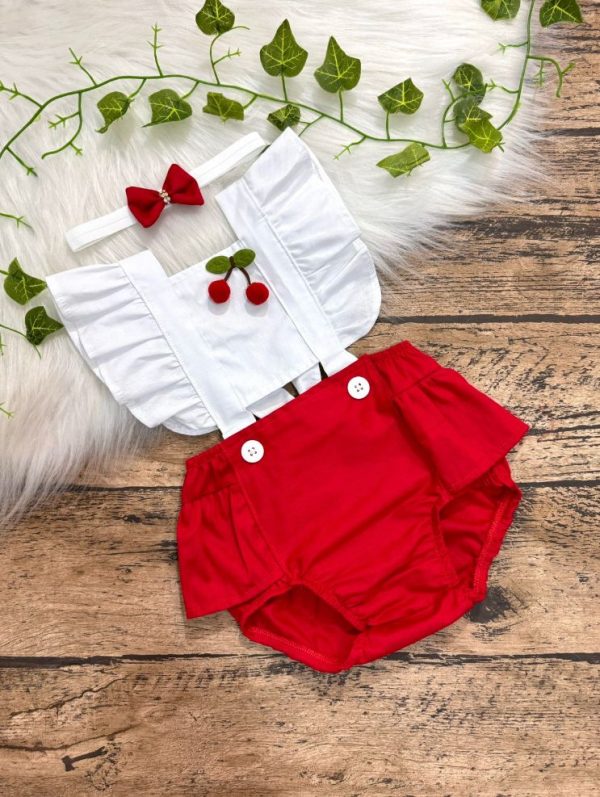 Romper Cereja  Tecido - Tricoline de 3 a 6 meses